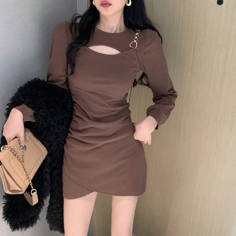 NiDELL Autumn Clothing Niche Stunning Skirt High-End Chic Small Waist Slimming Super Spicy Scheming Hollow Dress