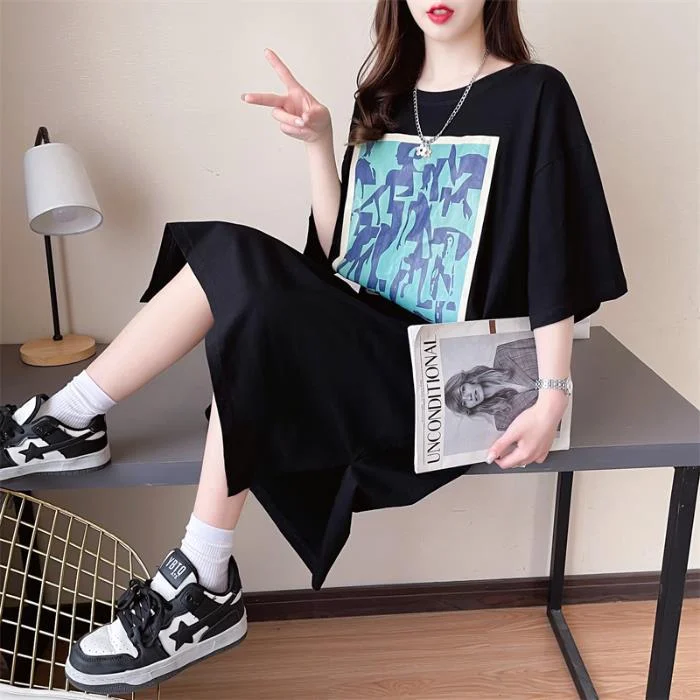 NiDELL Women's Clothing . New Black Dress Women's Summer Lazy Temperament Slimming High-Grade Dress T-shirt Skirt