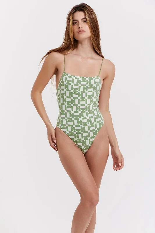 LET'S GO SQUARE NECK ONE PIECE WITH THIN STRAPS