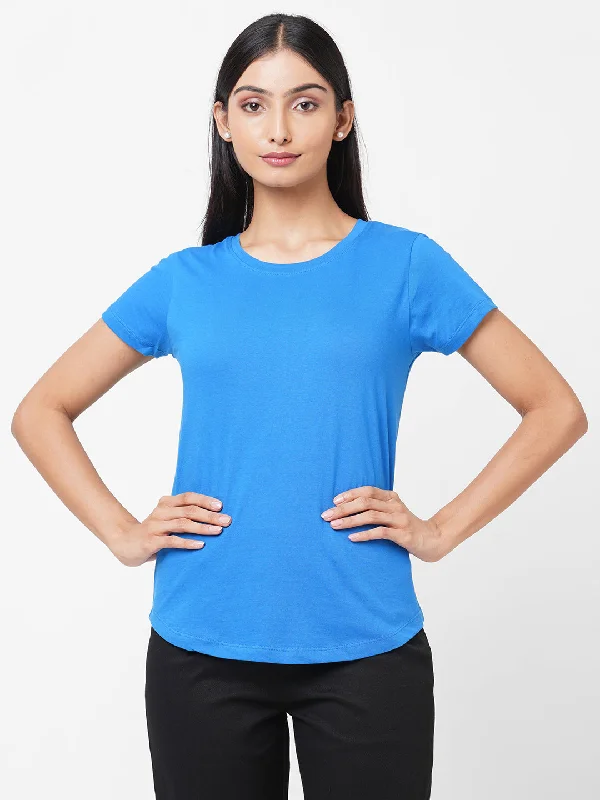 Womens Royalblue Cotton Regular Fit Tshirt