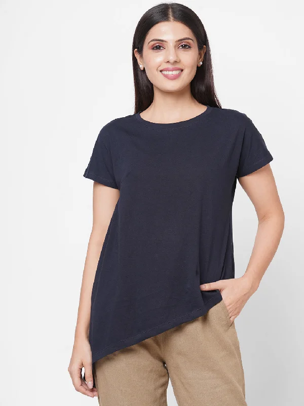 Womens Navy Cotton A Line Tshirt