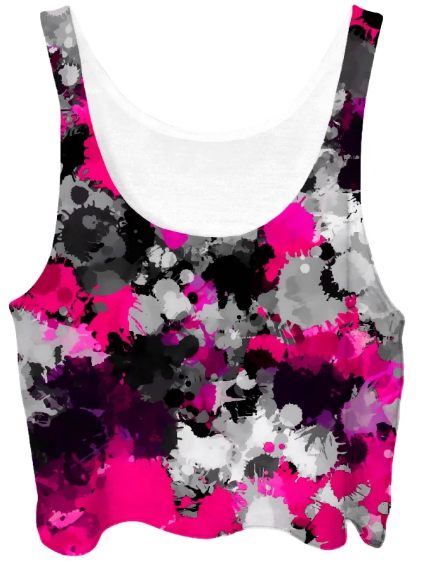 Pink and Grey Paint Splatter Crop Top