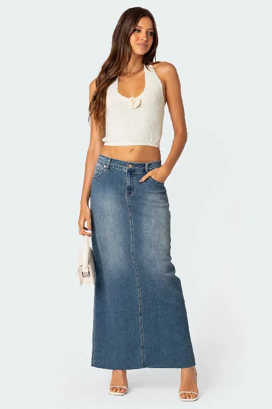 Elowyn Slitted Denim Maxi Skirt