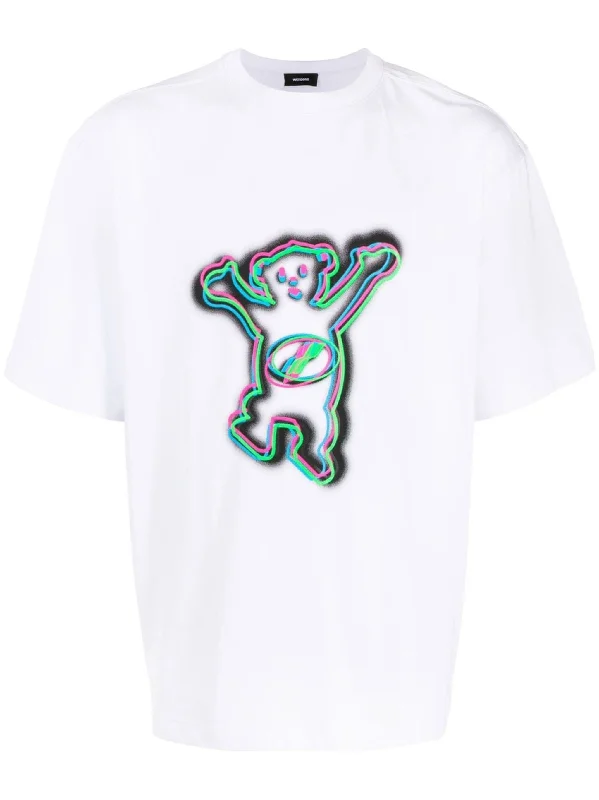 White Colorful Teddy Print T-Shirt